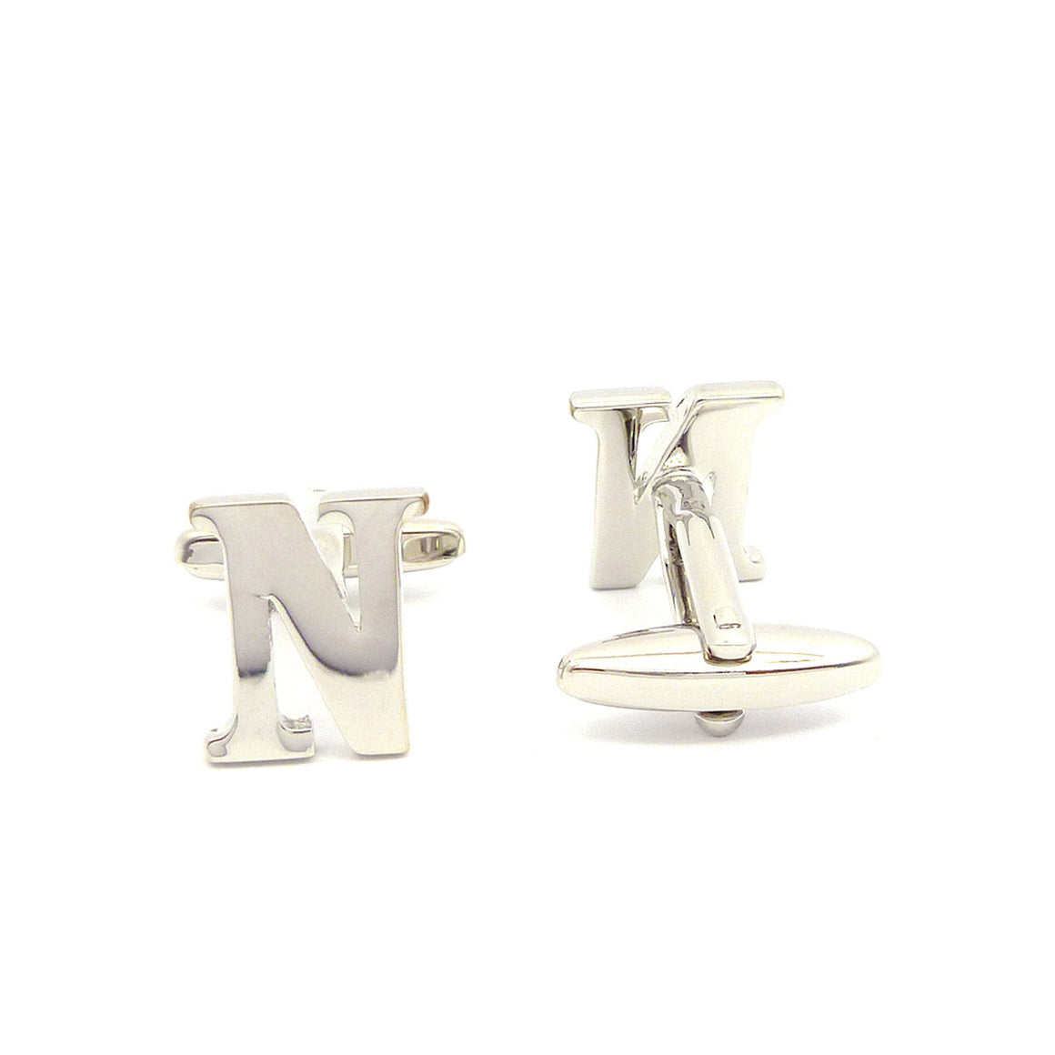 Wild Links - Silver Alphabet Letter "N" Cufflinks