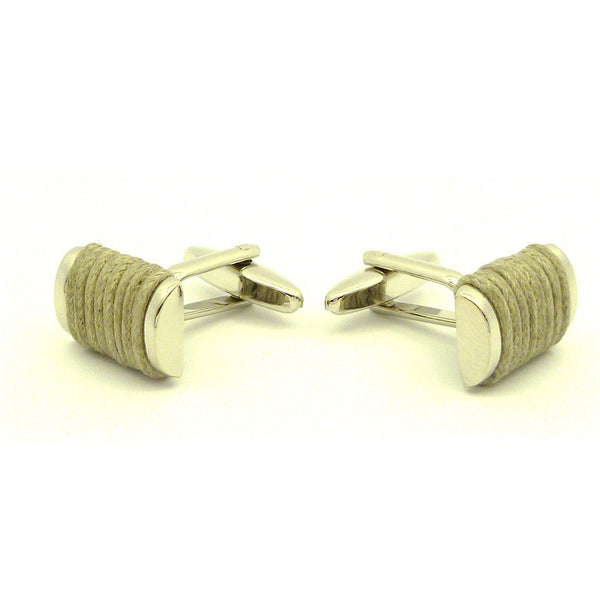 Wild Links - Silver Light Brown Cotton Cufflinks