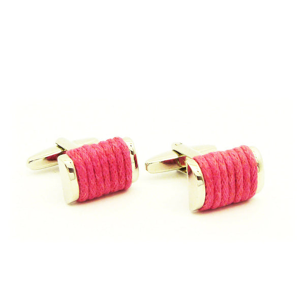 Wild Links - Silver Pink Cotton Cufflinks