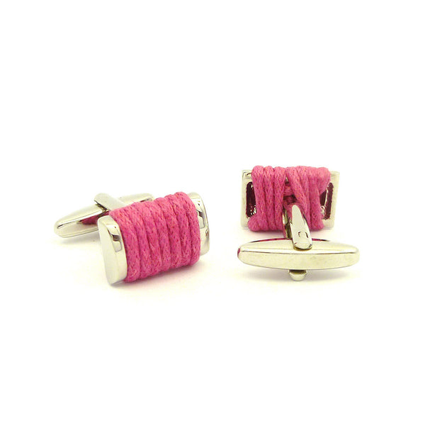 Wild Links - Silver Pink Cotton Cufflinks