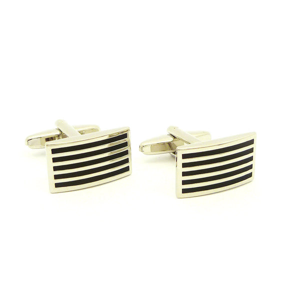 Wild Links - Silver Black Narrow Stripes Cufflinks