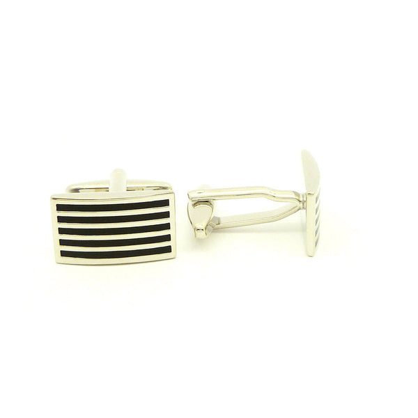Wild Links - Silver Black Narrow Stripes Cufflinks