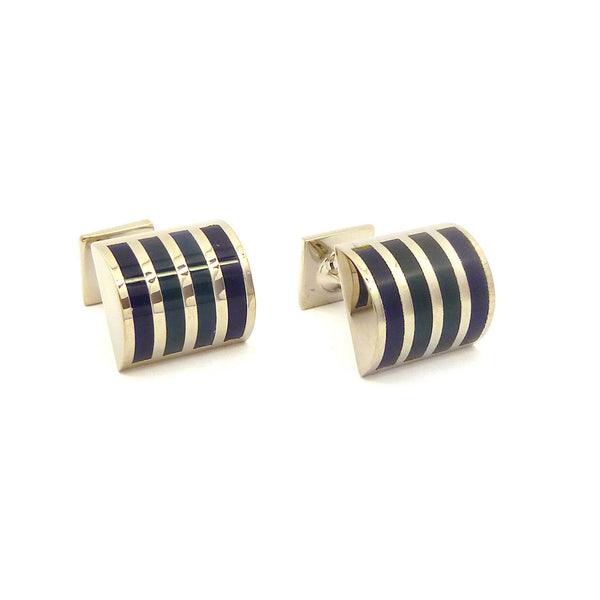 Wild Links - Silver Blue Green Vertical Stripes Cufflinks