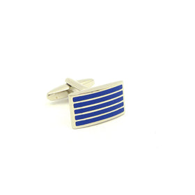 Wild Links - Silver Blue Narrow Horizontal Stripes Cufflinks