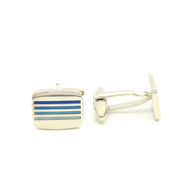 Wild Links - Silver Blue Shades Stripes Cufflinks