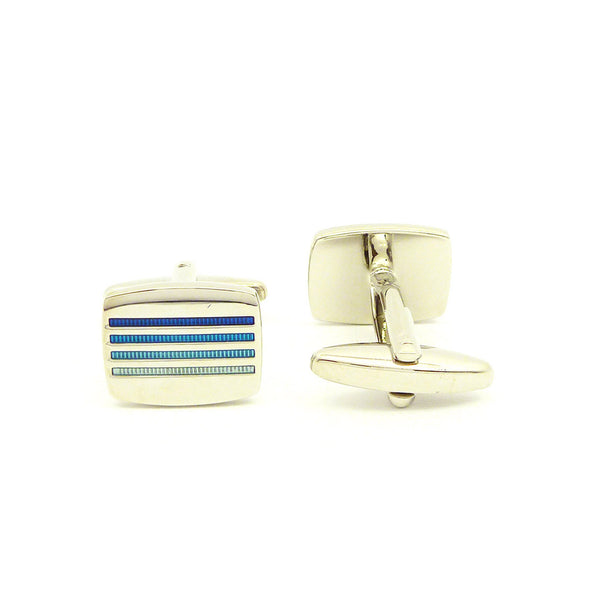 Wild Links - Silver Blue Shades Stripes Cufflinks