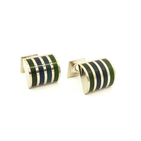 Wild Links - Silver Green Blue Vertical Stripes Cufflinks