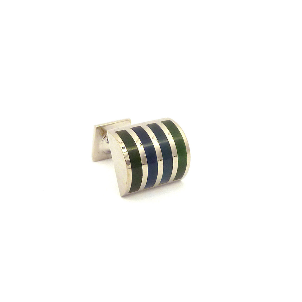 Wild Links - Silver Green Blue Vertical Stripes Cufflinks