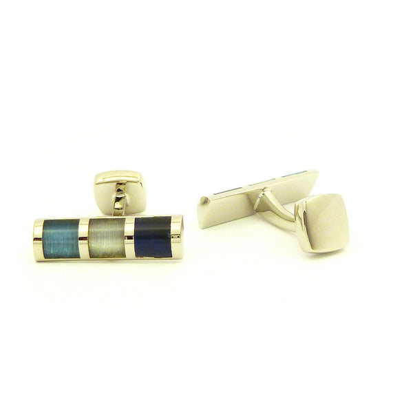 Wild Links - Silver Blue Shade Horizontal Squares Cufflinks
