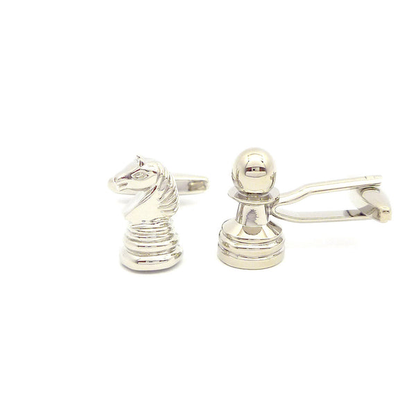 Wild Links - Silver Chess Pawn and Knight Cufflinks