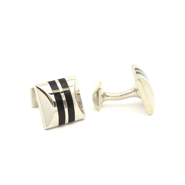 Wild Links - Silver Black Vertical Stripes Cufflinks