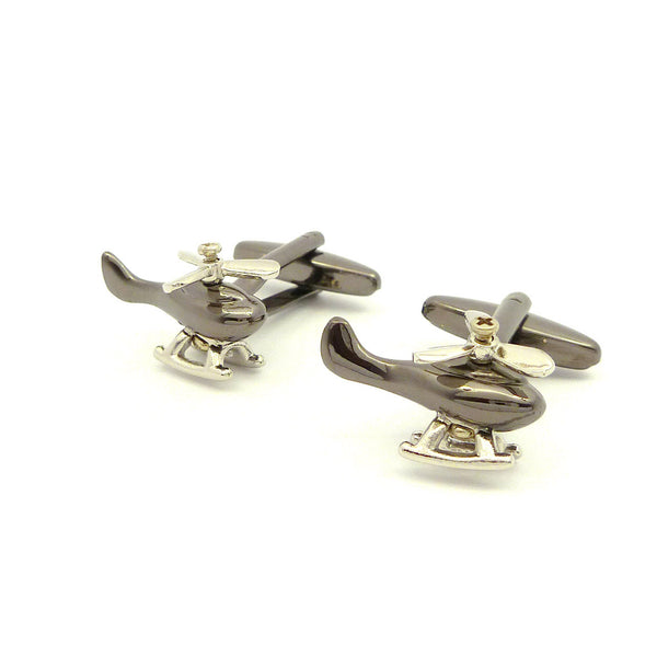 Wild Links - Silver Gun Metal Grey Helicopter Cufflinks