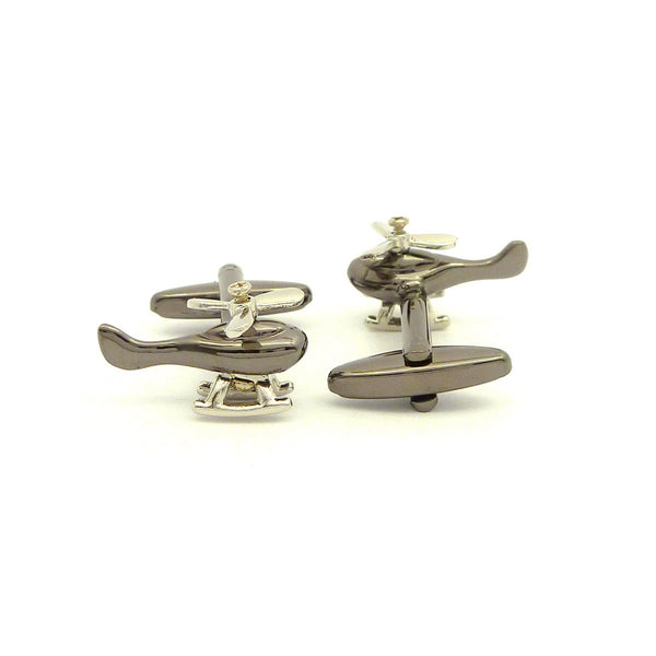Wild Links - Silver Gun Metal Grey Helicopter Cufflinks